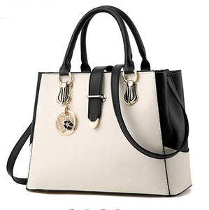 Color-blocked Handle and Buckle Satchel Bag