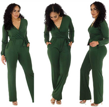 Load image into Gallery viewer, Sleeve V Neck Belted Jumpsuit
