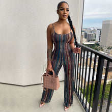 Load image into Gallery viewer, Striped Off Shoulder Straps Jumpsuits
