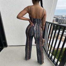 Load image into Gallery viewer, Striped Off Shoulder Straps Jumpsuits
