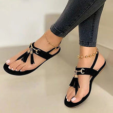 Load image into Gallery viewer, Tassel and Metal Accent Thong Sandals
